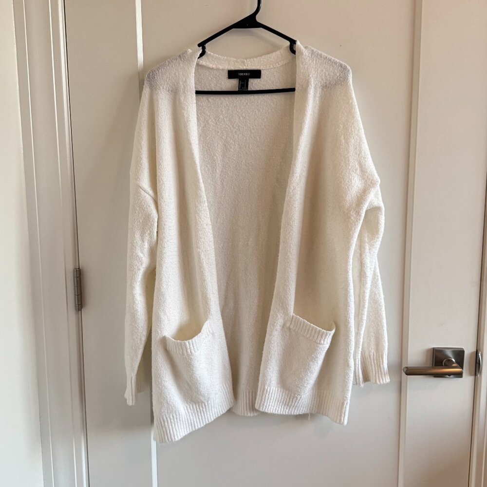 White/Cream Forever 21 oversized long pocket cardigan